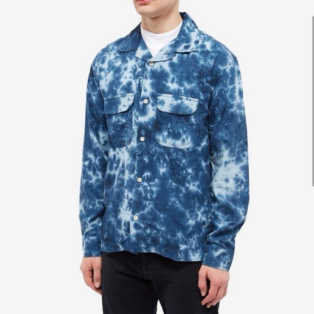 Corridor Men's Blue Tie-Dye Camp Longsleeve Shirt- XS